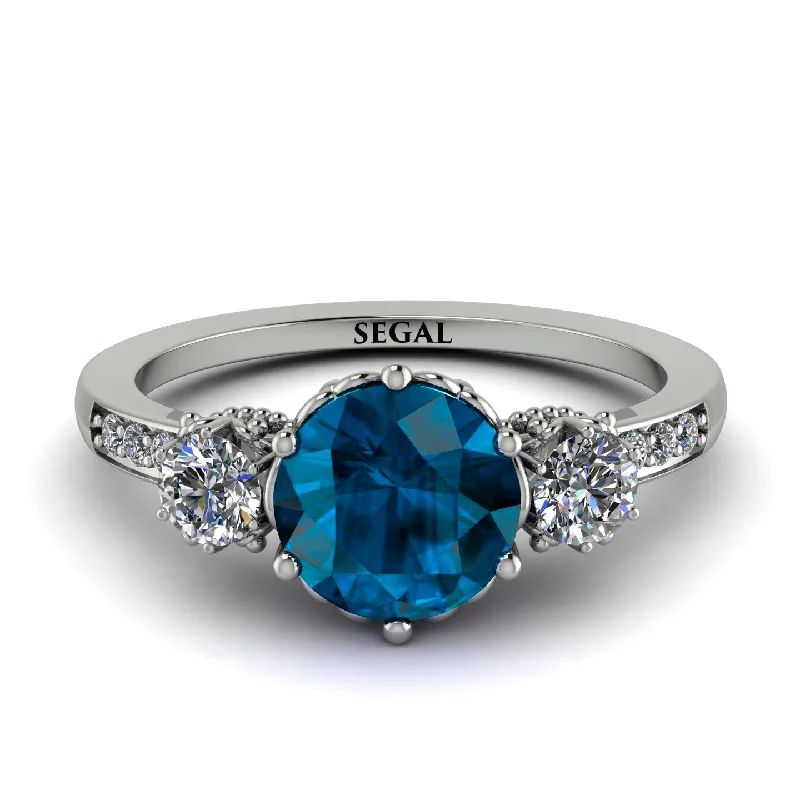 Simple Silver Ring for Bridesmaids-Vintage 3 Stones Blue Topaz Ring With Micro Pave - Luna No. 503