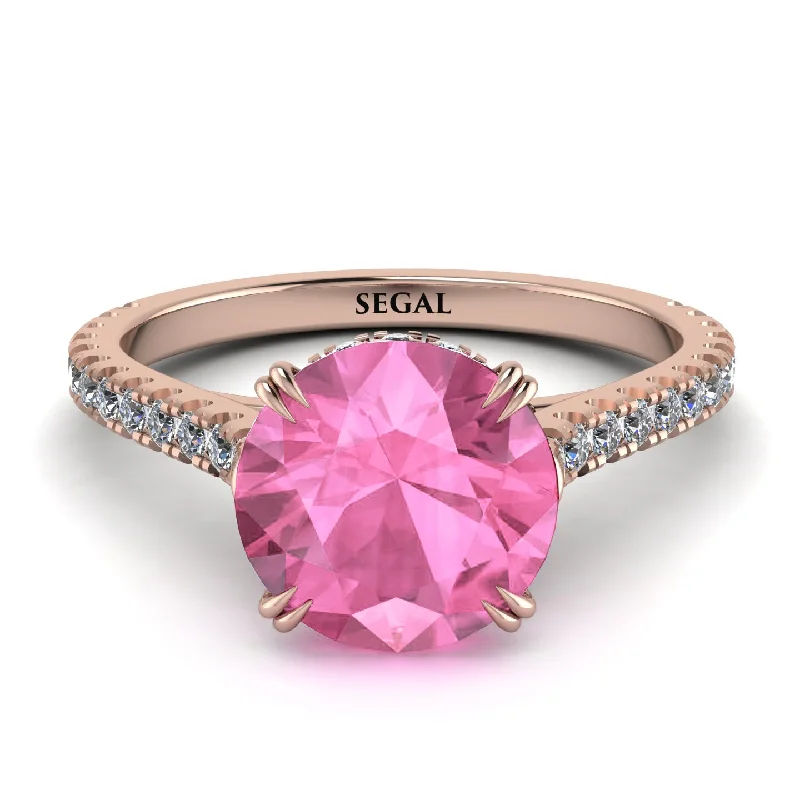 Stackable Rings for Women-Hidden Diamond Double Cat Claw Prongs Pink Moissanite Ring - Hazel No. 802