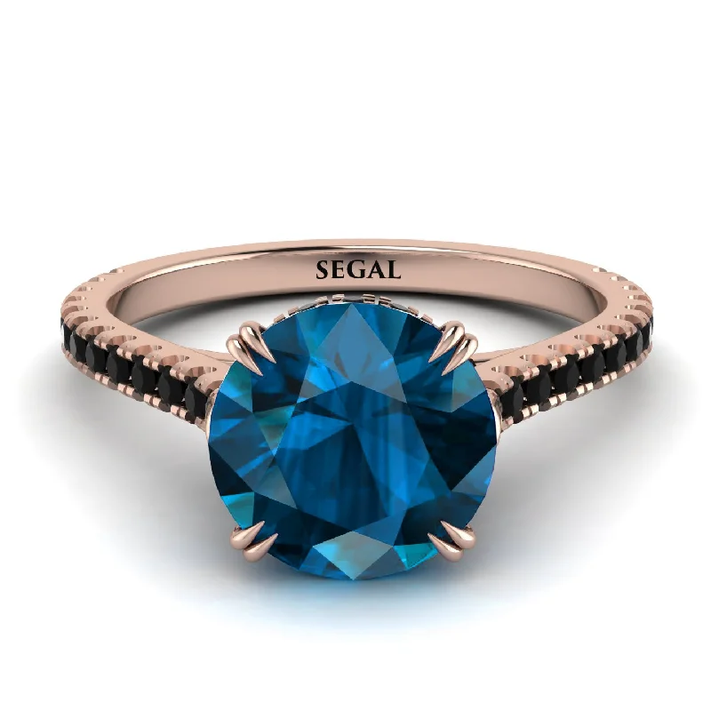 Trendy Gold Ring for Women-Hidden Diamond Double Cat Claw Prongs Blue Topaz Ring - Hazel No. 508