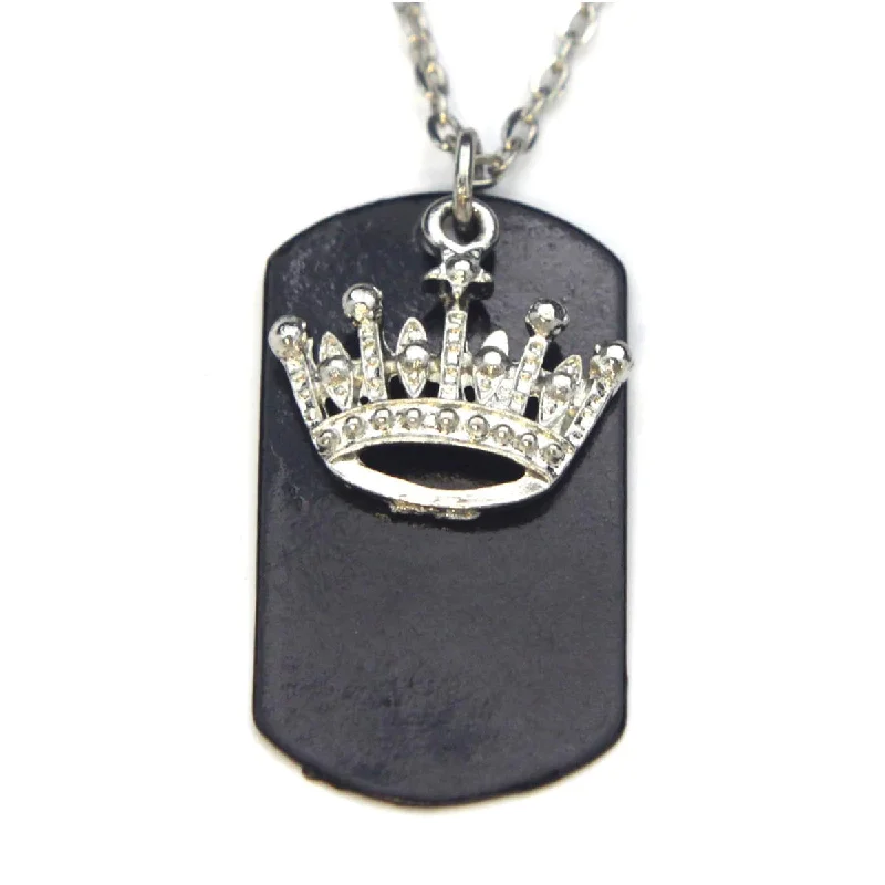 Gemstone Necklace for Evening Wear-Crown Necklace Dog Tag Black