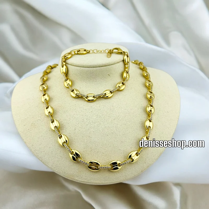 Chunky Gold Necklace for Bold Look-14K WOMAN PIG NOSE SET NECKLACE 18'' N186