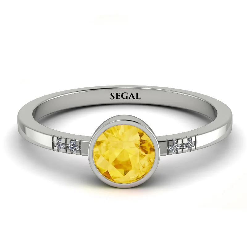 Designer Gold Ring for Engagement-Bezel Minimalist Citrine Ring - Kinsley No. 603