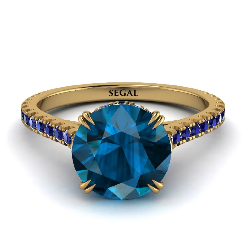 Elegant Gemstone Ring for Special Events-Hidden Diamond Double Cat Claw Prongs Blue Topaz Ring - Hazel No. 513