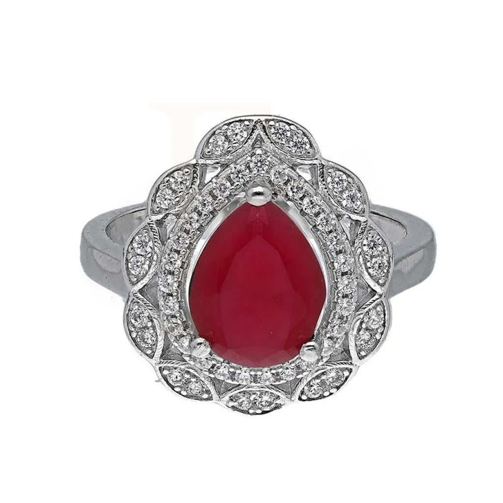 Stylish Wedding Band for Women-Sterling Silver 925 Red Pear Shaped Solitaire Ring - FKJRNSL3509