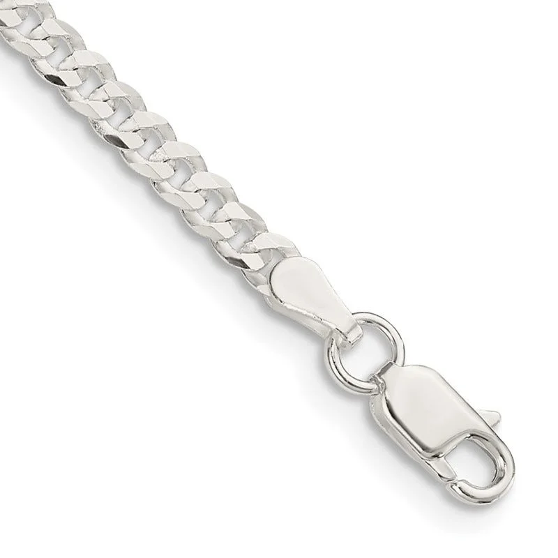 Modern Bracelet for Men with Engraving-Sterling Silver 3.15mm Flat Curb Chain Bracelet