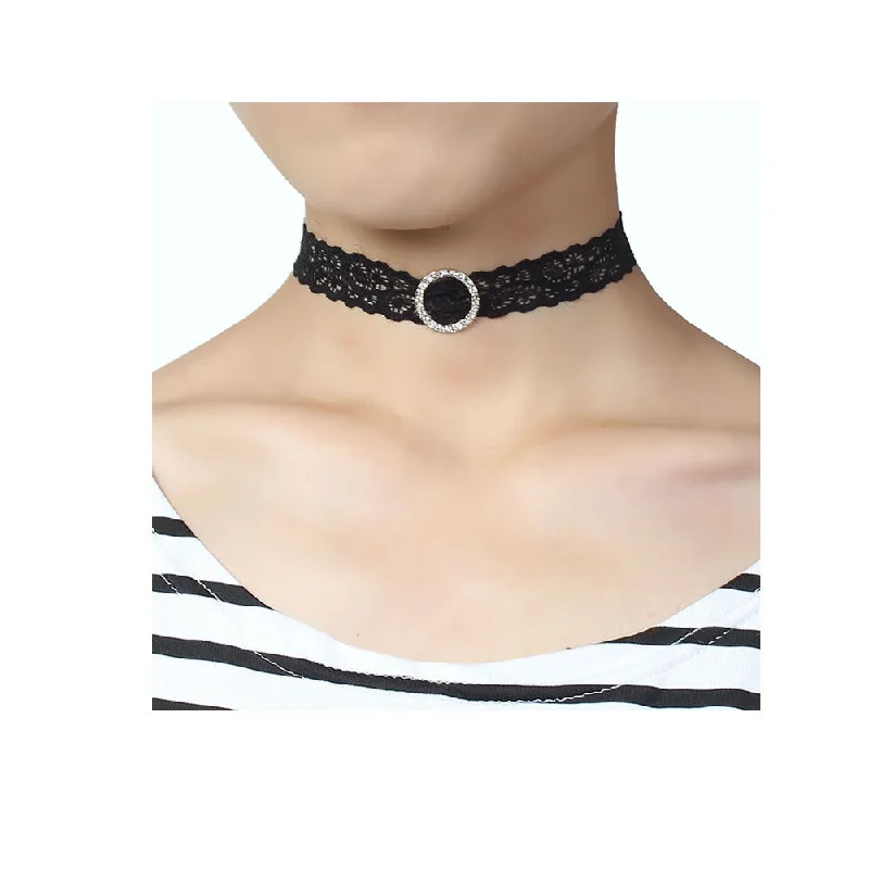 Bold Chunky Necklace for Bold Fashion-Sexy Sparkles Black Lace Choker Necklace for Women Girls Gothic Choker Bolo Tie Corset Lace Chokers