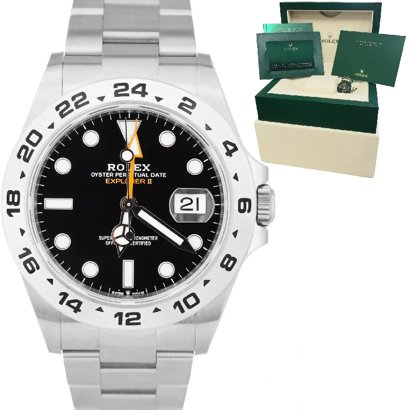 Watch Sets for Men and Women-NEW NOV 2022 Rolex Explorer II Black Stainless Steel 42mm Date Watch 226570 CARD