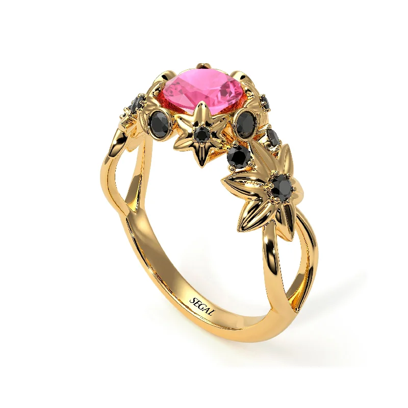 Silver Wedding Ring for Couples-Flowers And Branches Pink Moissanite Ring - Katherine no. 804