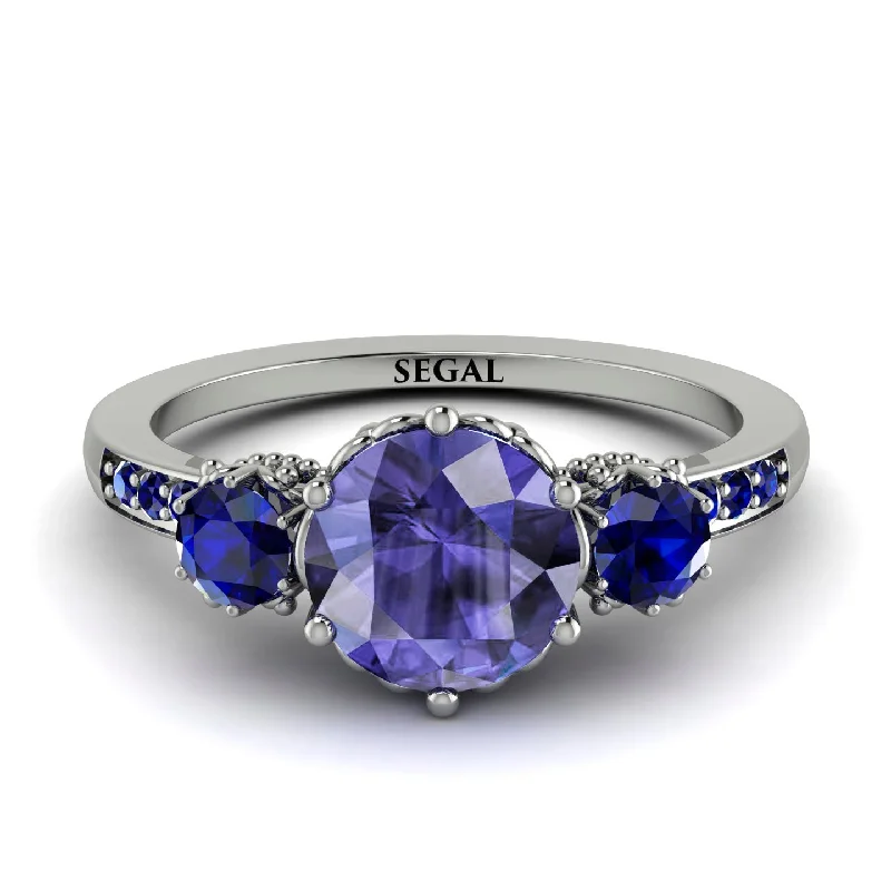 Beautiful Gold Wedding Ring for Her-Vintage 3 Stones Tanzanite Ring With Micro Pave - Luna No. 212