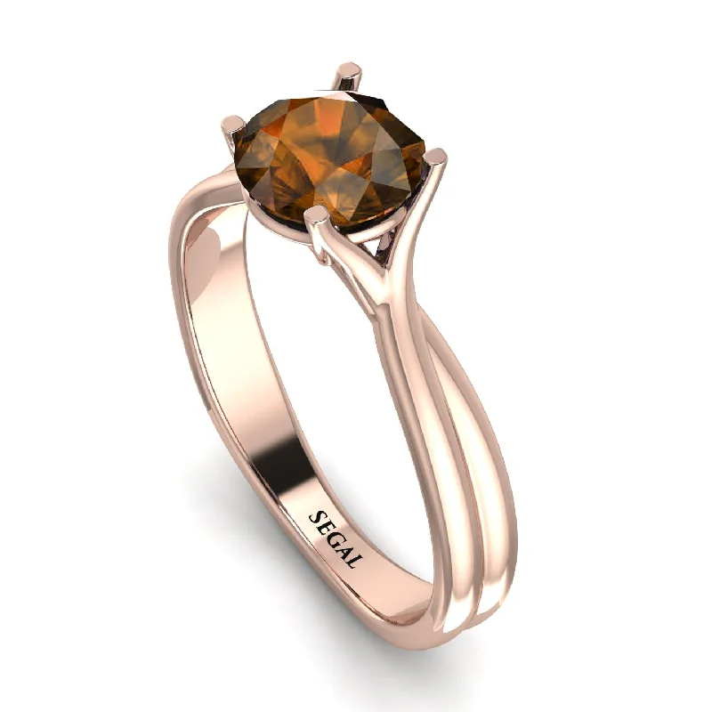 Custom Engraved Ring for Couples-Solitaire Twist Shank Brown Diamond Ring - Eleanor No. 1102