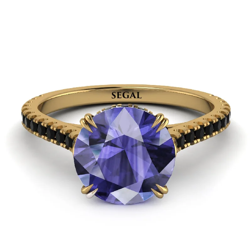 Custom Wedding Ring for Fashionable Couples-Hidden Diamond Double Cat Claw Prongs Tanzanite Ring - Hazel No. 207