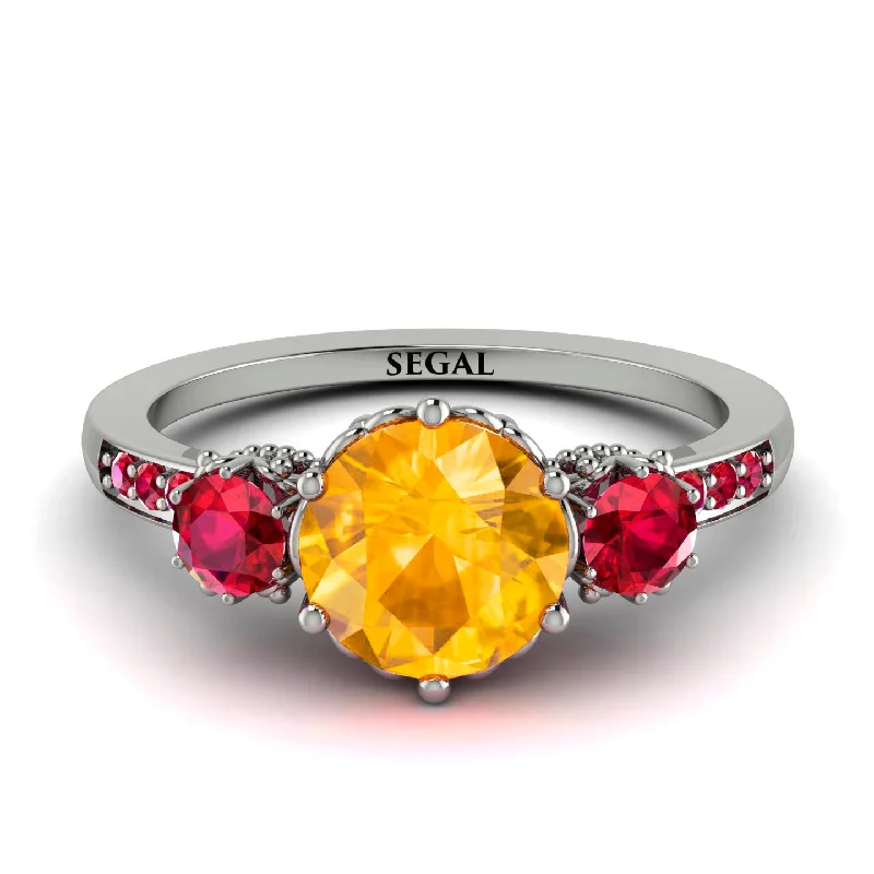 Stackable Rings for Women-Vintage 3 Stones Yellow Diamond Ring With Micro Pave - Luna No. 1015