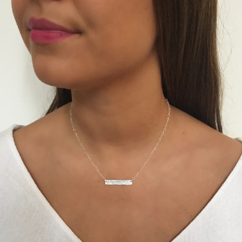 Unique Handmade Necklace-Side to Side Silver Hammered Bar Necklace