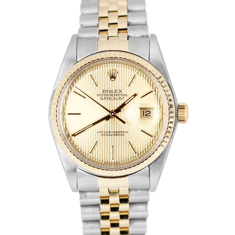 Vintage Watches for Classic Style-Rolex DateJust Two-Tone 18K Gold Steel Champagne Tapestry 36mm 16013 Watch