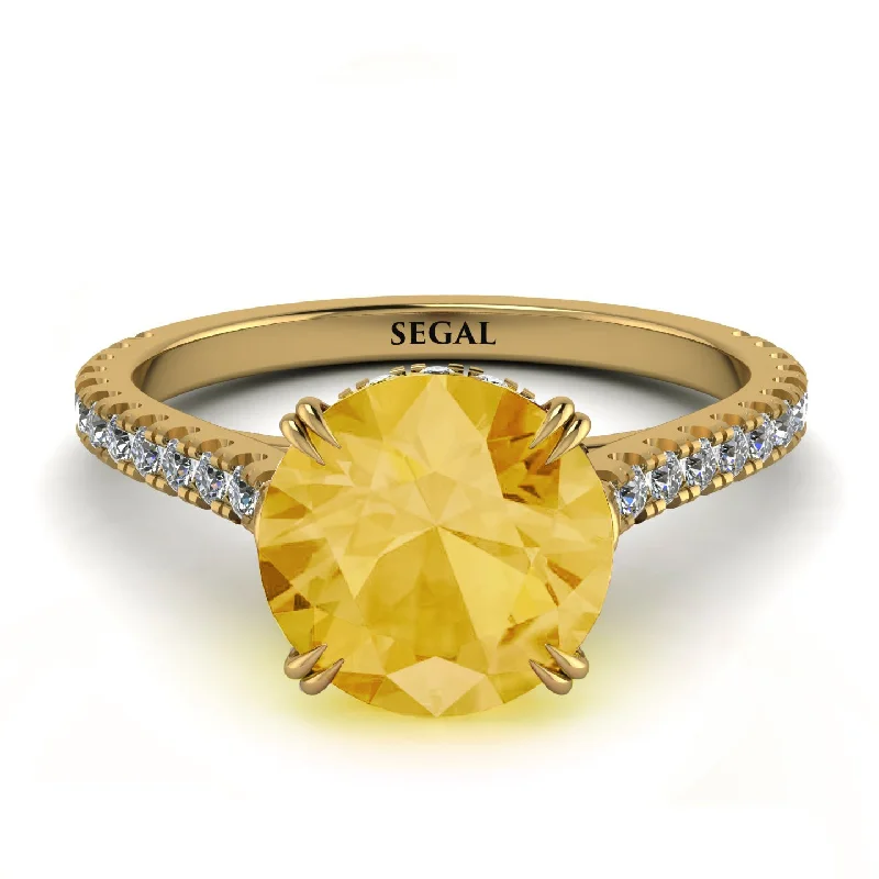 Men’s Silver Ring for Fashion-Hidden Diamond Double Cat Claw Prongs Citrine Ring - Hazel No. 601