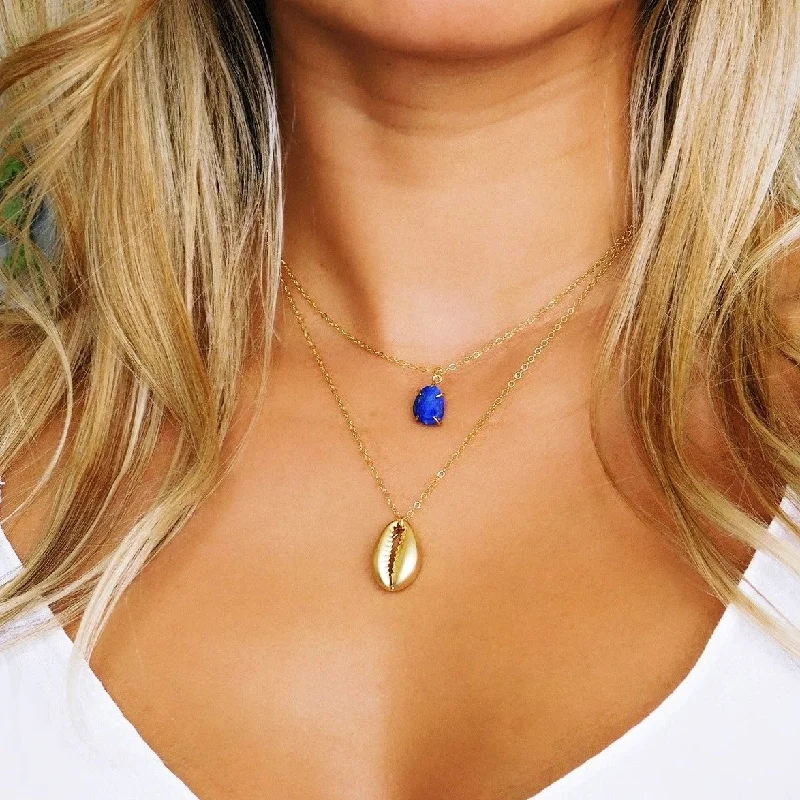 Gold Necklace with Charm for Fashion-Small Lapis Lazuli Drop Necklace