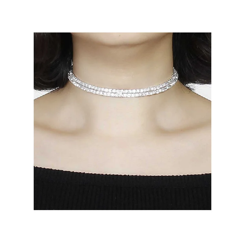 Simple Pendant Necklace for Casual Wear-Sexy Sparkles Quality Bridal Rhinestone Stretch Silver Tone Choker Necklace