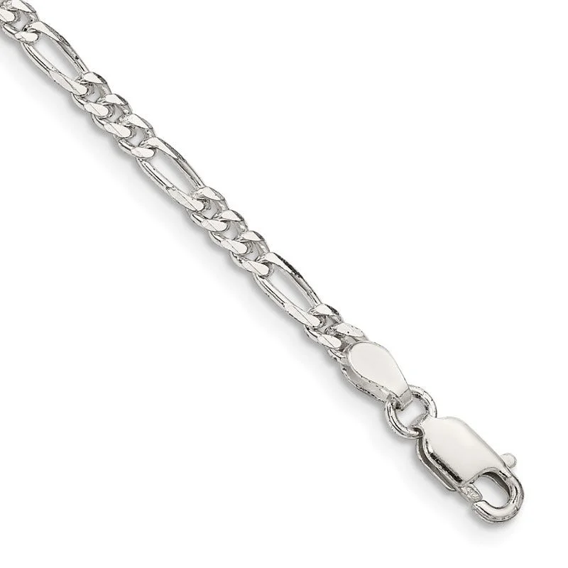 Chunky Crystal Bracelet for Bold Fashion-Sterling Silver 2.85mm Figaro Chain Bracelet