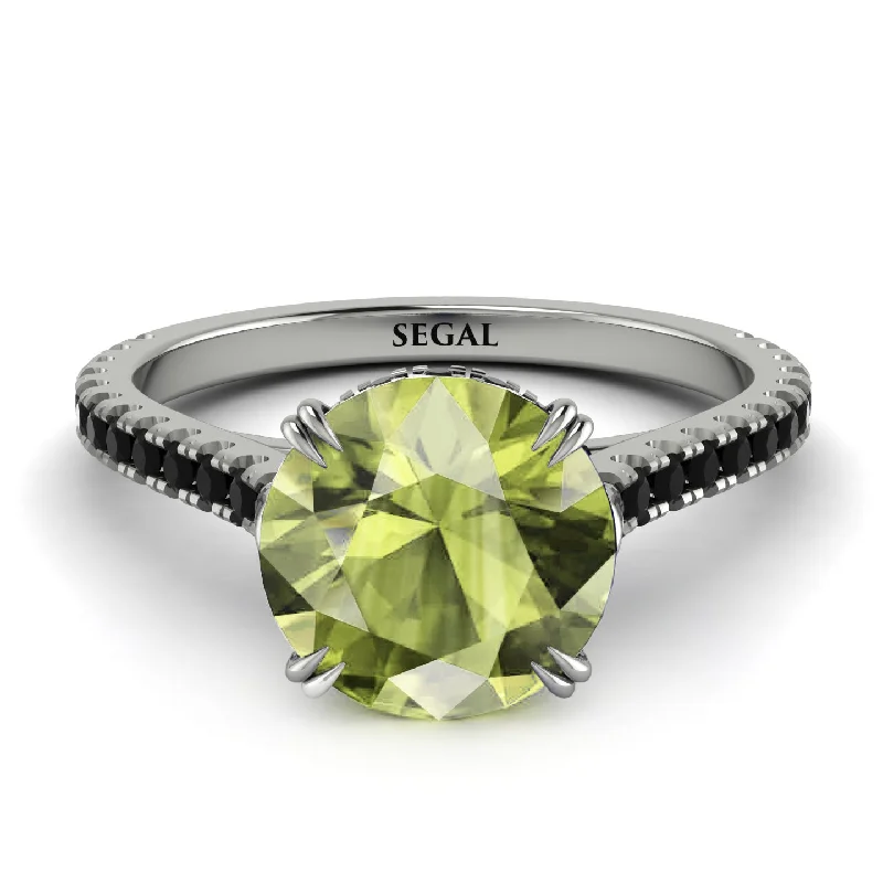 Silver Stackable Rings for Fashion-Hidden Diamond Double Cat Claw Prongs Peridot Ring - Hazel No. 709