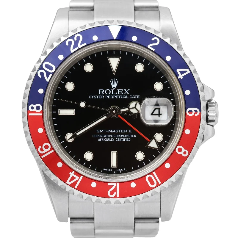 Classic Wrist Watches for Men-UNPOLISHED Rolex GMT-Master II PEPSI Blue Red NO HOLES Steel 40mm 116710 Watch