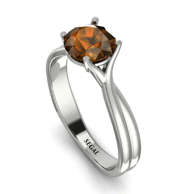 Unique Gemstone Ring-Solitaire Twist Shank Brown Diamond Ring - Eleanor No. 1103