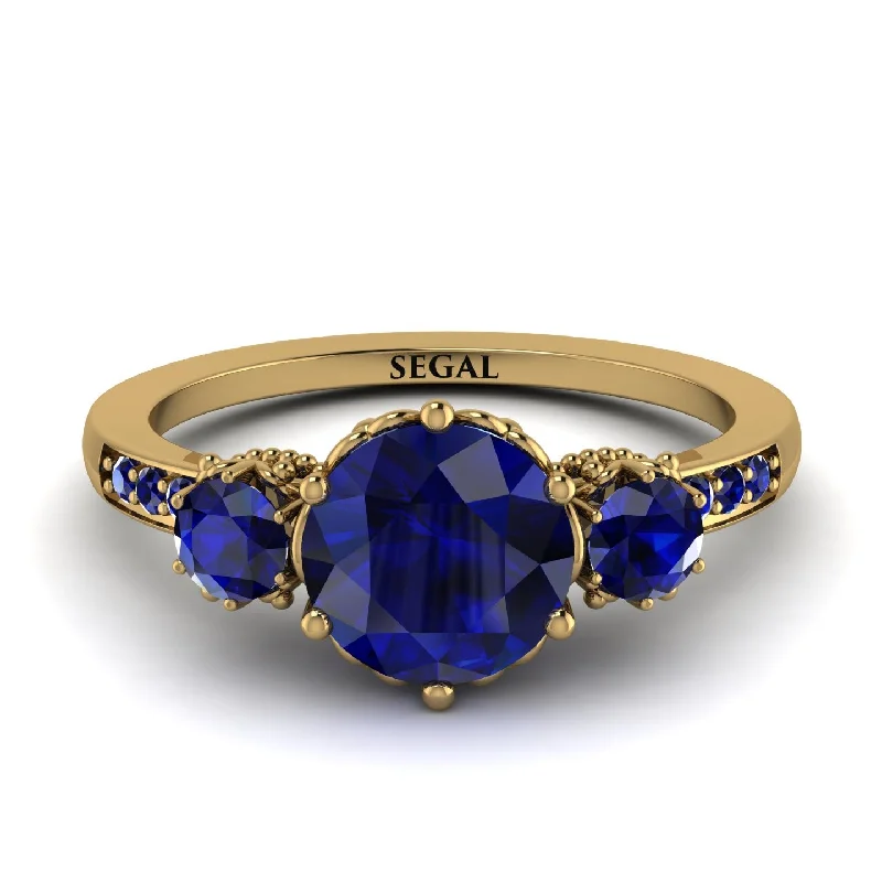 Customizable Promise Ring-Vintage 3 Stones Sapphire Ring With Micro Pave - Luna No. 64