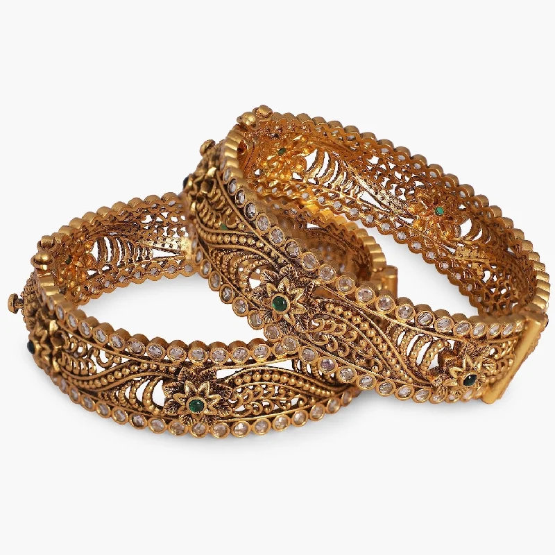 Statement Bangles for Festive Celebrations-Botanical Antique Bangles