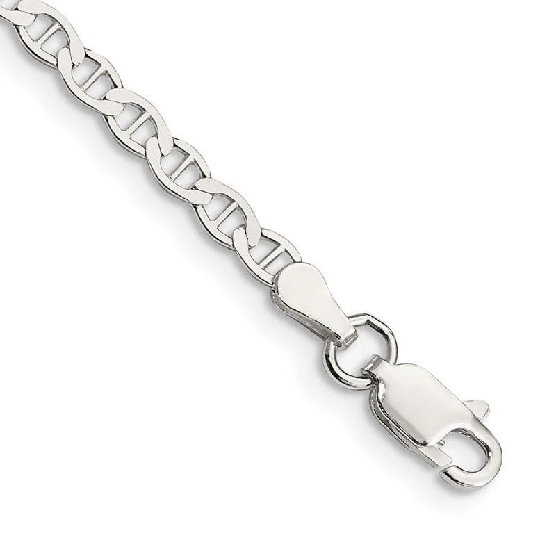 Diamond Tennis Bracelet for Brides-Sterling Silver 3.1mm Flat Anchor Chain Bracelet