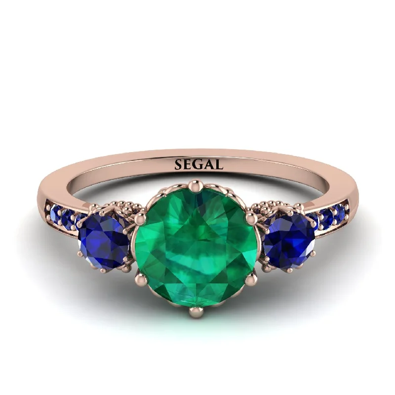 Classic Solitaire Ring for Engagement-Vintage 3 Stones Emerald Ring With Micro Pave - Luna No. 56