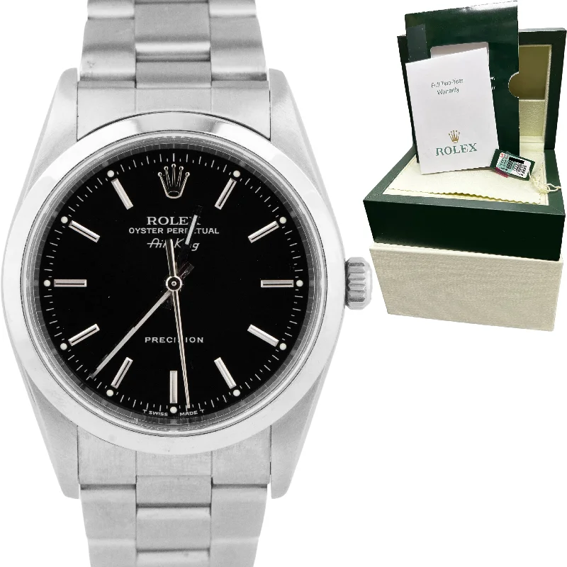 Smart Watches for Business Professionals-Rolex Oyster Perpetual Air-King 34mm Black Stainless Steel Watch 14000 PAPERS