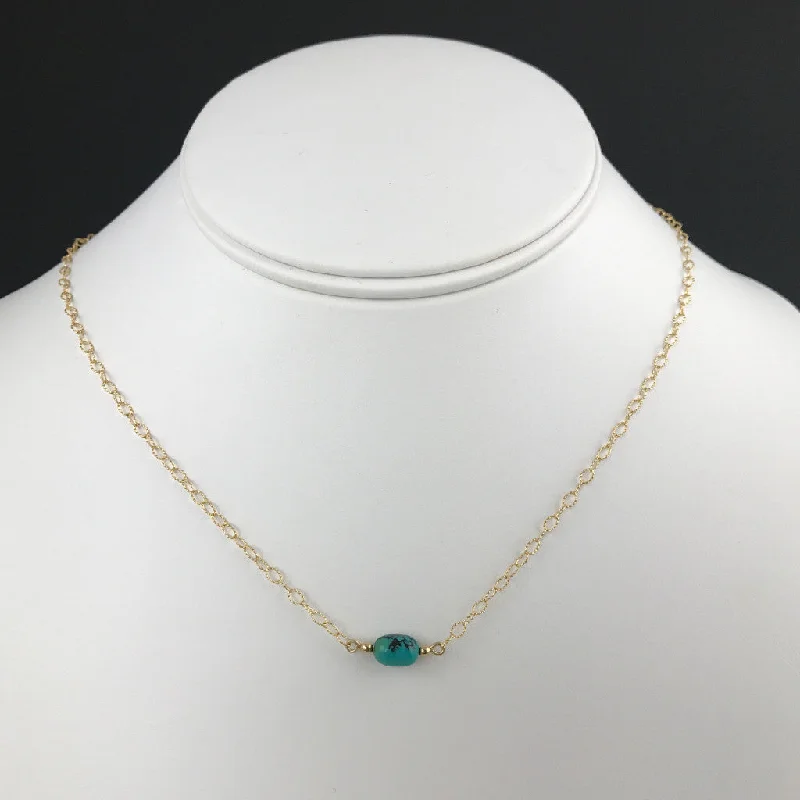 Sterling Silver Necklace for Casual Wear-Side to Side Gold Turquoise Necklace