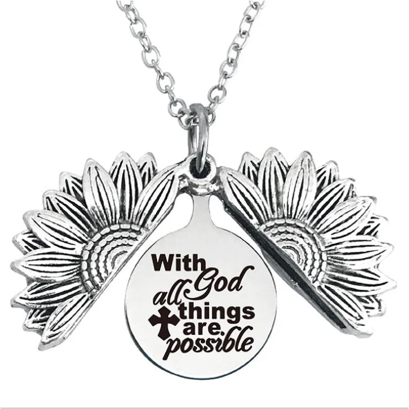 Adjustable Necklace for Comfortable Wear-With god All Things are Possible Stainless Steel & Alloy Opens Sunflower Necklace