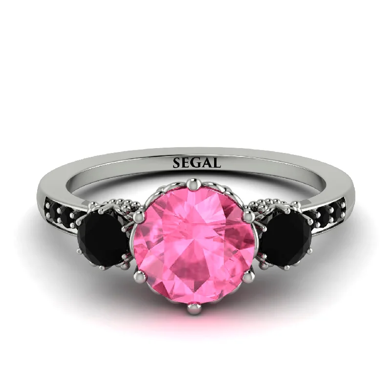 Unique Wedding Ring for Him and Her-Vintage 3 Stones Pink Moissanite Ring With Micro Pave - Luna No. 809