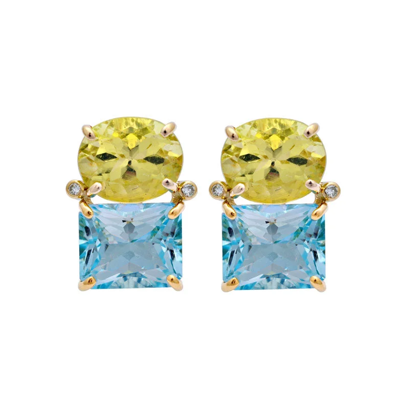 Unique Earrings for Trendy Looks-Earrings-Lemon Quartz, Blue Topaz and Diamond