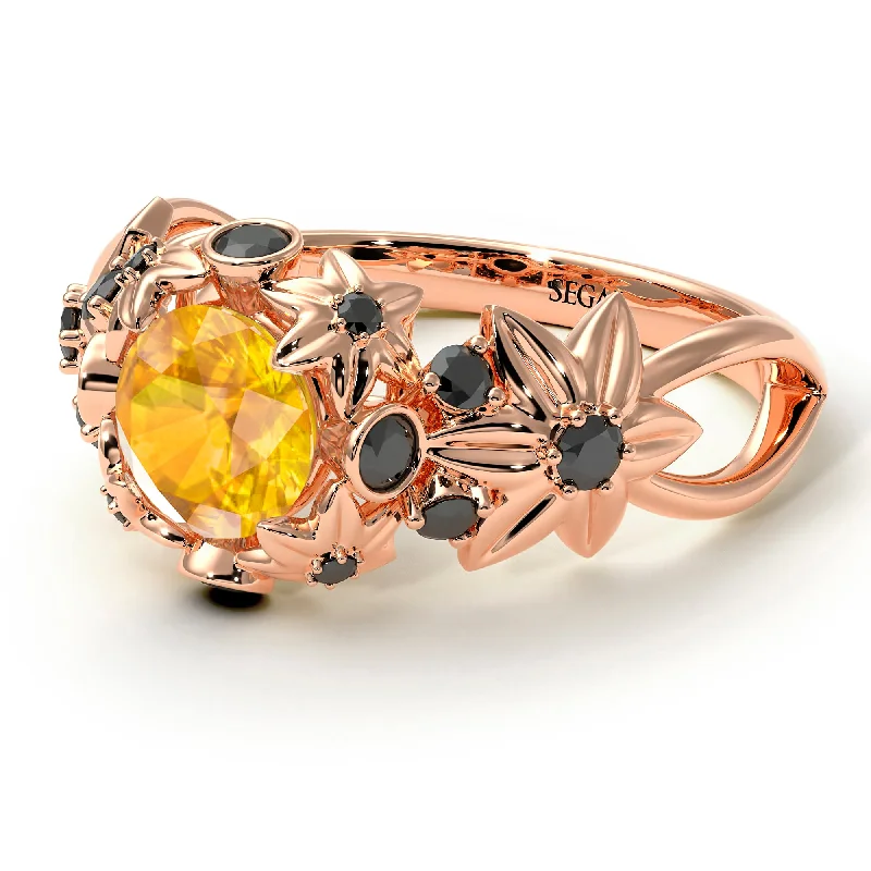 Custom Silver Ring for Special Gifts-Flowers And Branches Yellow Diamond Ring - Katherine no. 1005