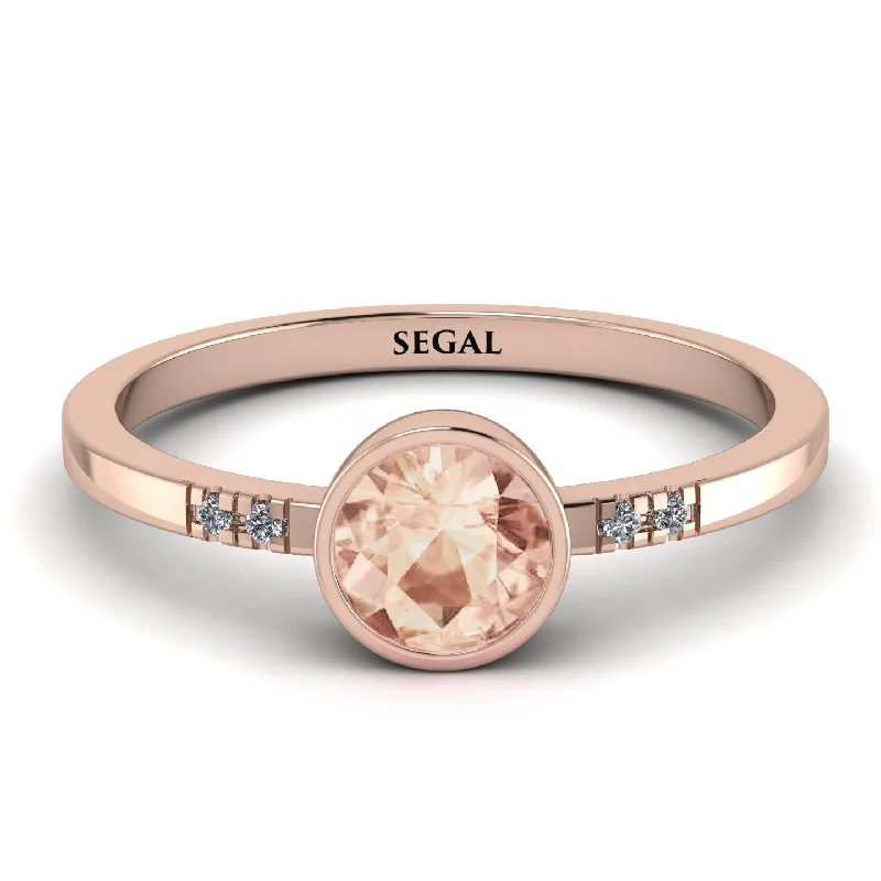 Engagement Ring with Diamonds and Sapphire-Bezel Minimalist Morganite Ring - Kinsley No. 902