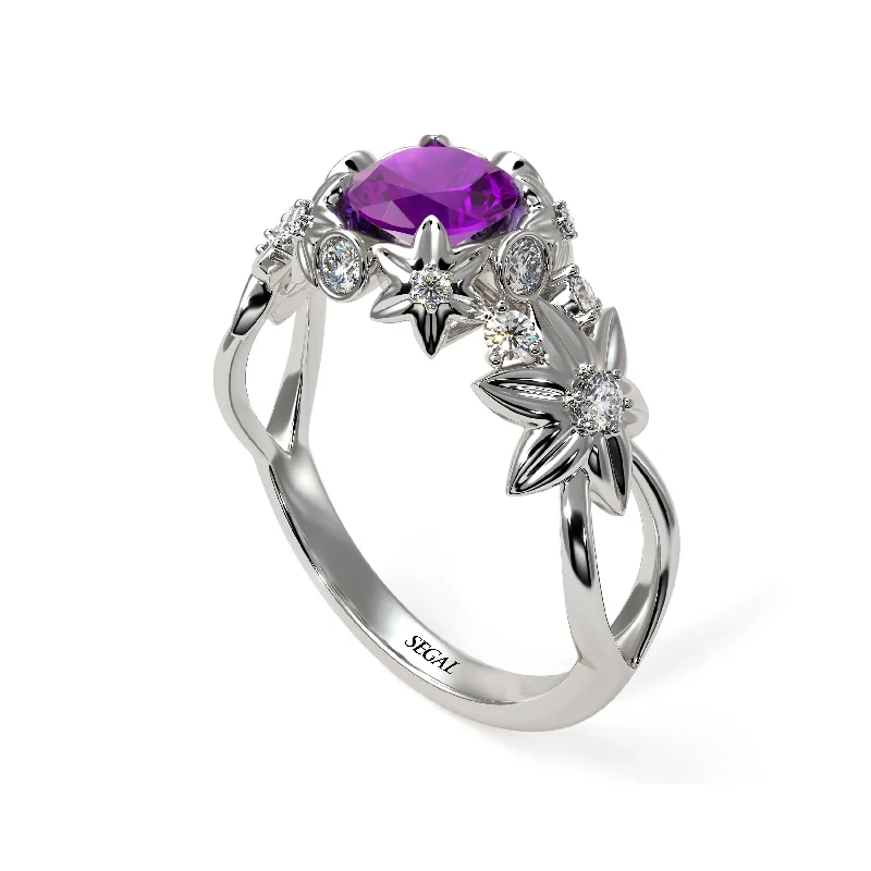 Unique Promise Ring for Couples-Flowers And Branches Amethyst Ring - Katherine no. 303