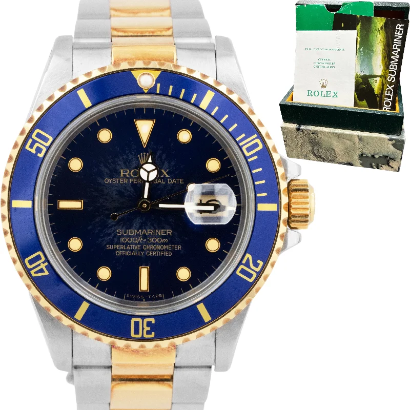 Best Watches for Adventure and Hiking-UNPOLISHED 1987 PAPERS Rolex Submariner Date Two-Tone Blue 40mm 16803 Watch B+P