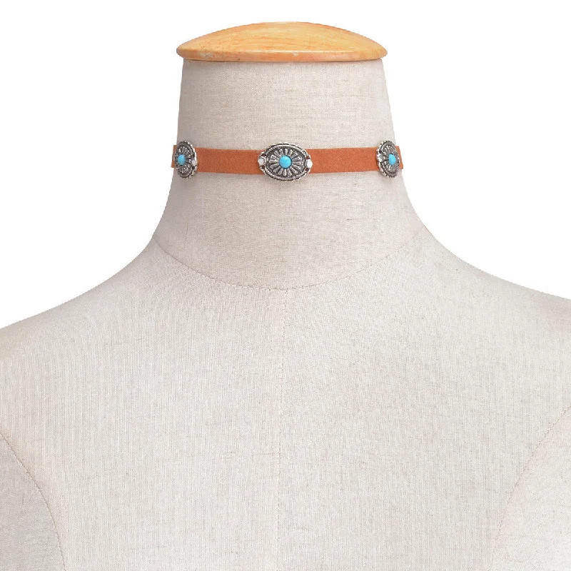 Elegant Silver Necklace for Formal Occasions-Sexy Sparkles Brown & Turquoise Velvet Choker Necklace for Women Girls Gothic Choker Bolo Tie Chokers