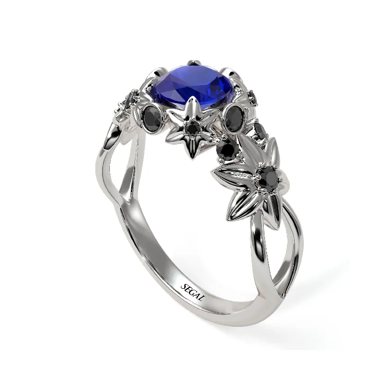 Simple Silver Ring for Everyday-Flowers And Branches Sapphire Ring - Katherine no. 48