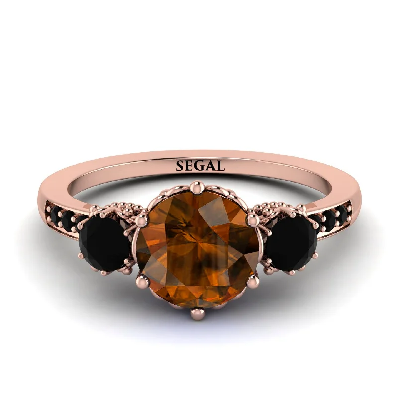 Vintage Style Ring for Women-Vintage 3 Stones Brown Diamond Ring With Micro Pave - Luna No. 1108