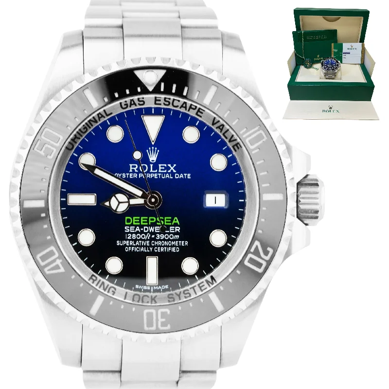 Leather Strap Watches for Men with Date Function-UNPOLISHED Rolex Sea-Dweller Deepsea James Cameron Blue Stainless 116660 44mm BP