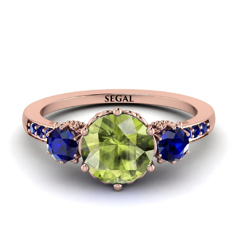 Simple Wedding Band for Women-Vintage 3 Stones Peridot Ring With Micro Pave - Luna No. 711