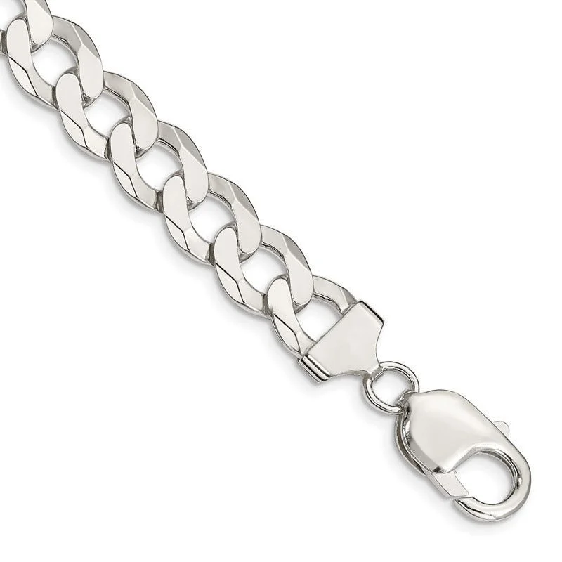 Rose Gold Bracelet for Special Events-Sterling Silver 9.75mm Flat Curb Chain Bracelet