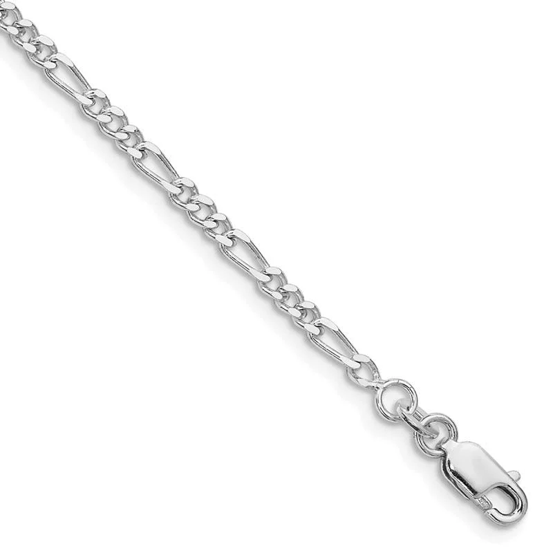 Adjustable Cuff Bracelet for Comfortable Fit-Sterling Silver Rhodium-plated 2.5mm Figaro Chain Bracelet