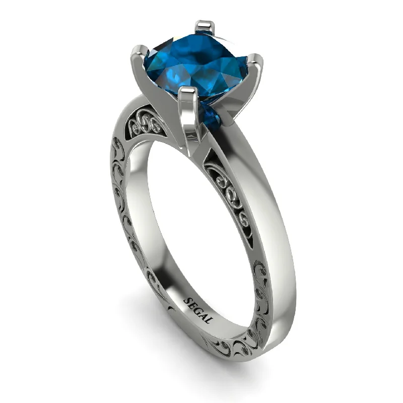 Personalized Titanium Ring for Special Day-Vintage Solitaire Blue Topaz Ring - Vera No. 503