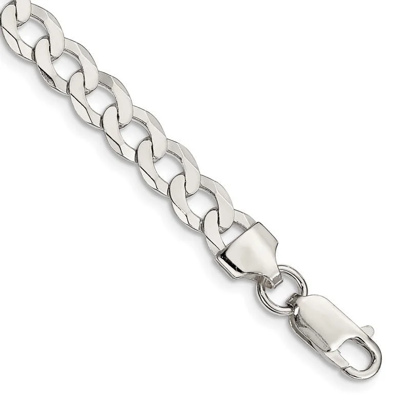 Adjustable Bracelet for Comfortable Fit-Sterling Silver 6.8mm Flat Curb Chain Bracelet