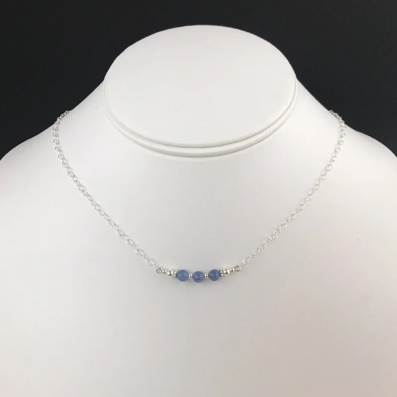 Custom Birthstone Necklace-Side to Side Blue Kyanite Bead Necklace- Triple