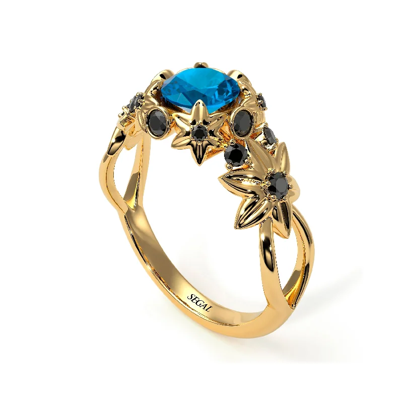 Rose Gold Ring for Stylish Women-Flowers And Branches Blue Topaz Ring - Katherine no. 504