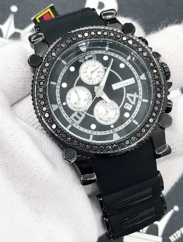 Elegant Watches for Evening Wear-Rubber Strap 2.25 Carat Black Diamond Hip Hop Watch JoJino